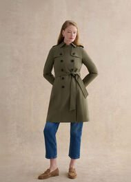 Skylar Shower Resistant Trench Coat, Olive Green, hi-res
